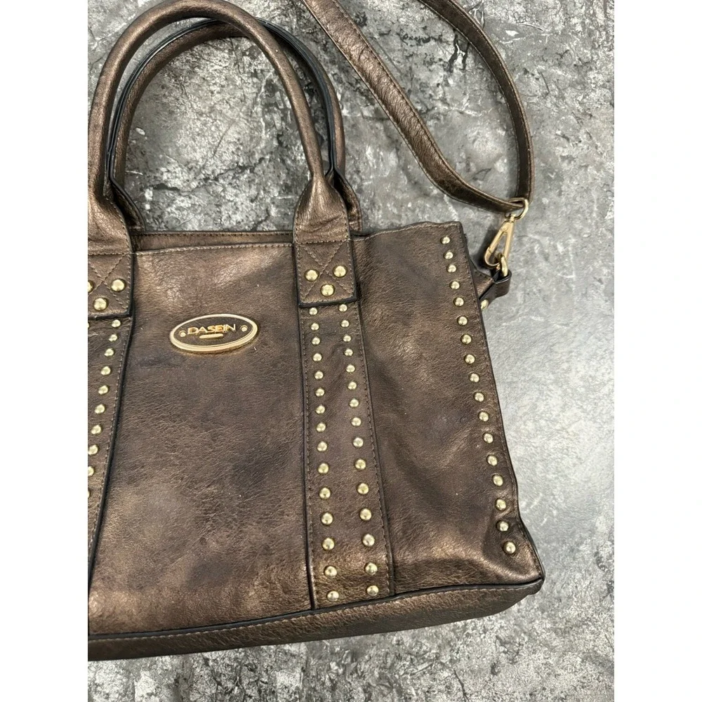 Dasein‎ Women Stylish Handbag Satchel Tote Shoulder Bag Studs Bronzed Brown
